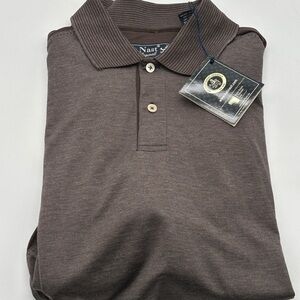 Nat Nast Mens Silk Blend Polo Shirt Brown Short Sleeve Casual Top Medium